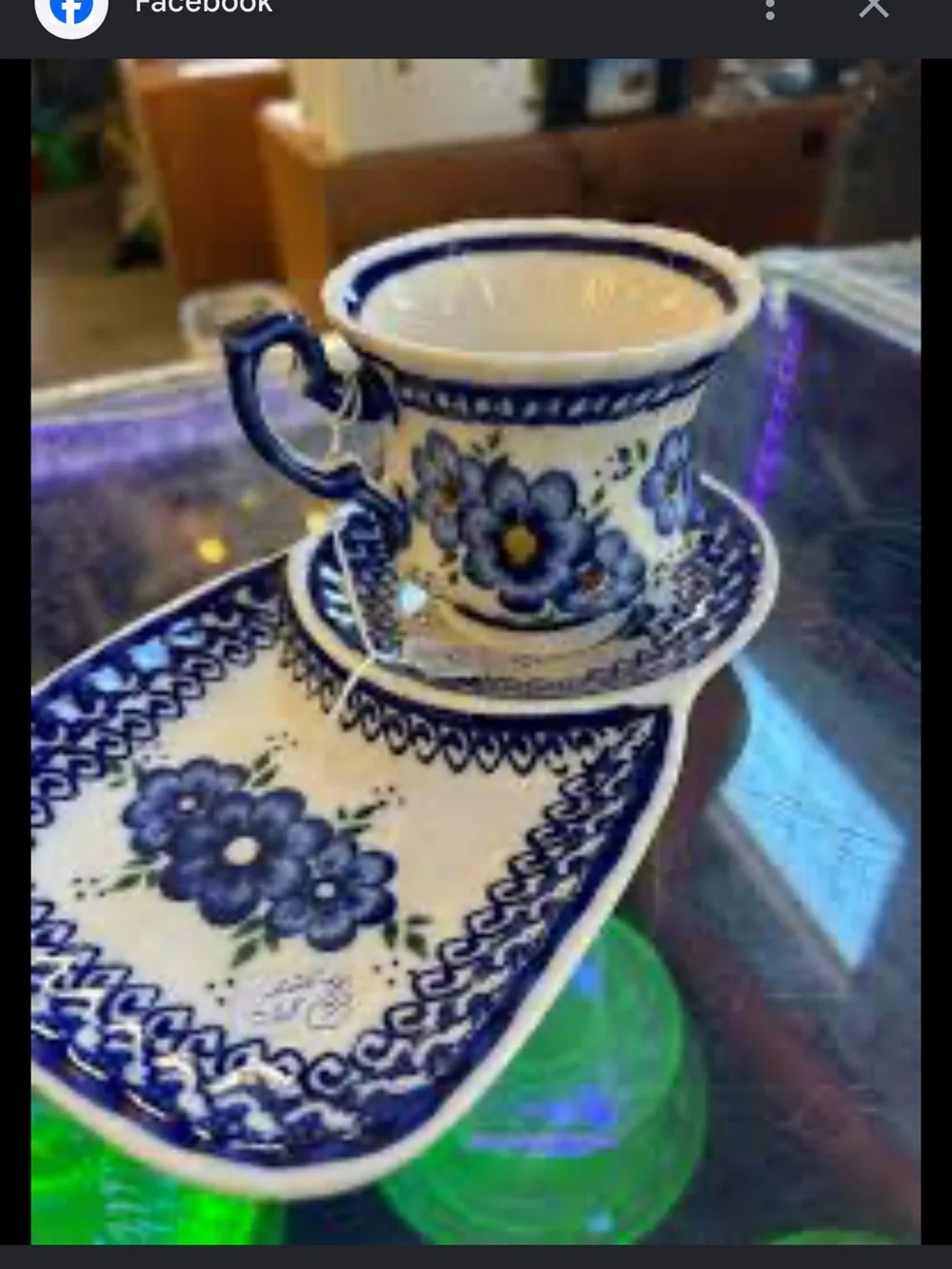 Polish Pottery Blue Floral Ceramic Double Serving Dish